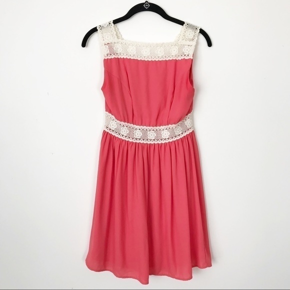 ALTAR’D STATE Coral Crochet Lace Embroidered Floral Bohemian Dress Small - Picture 2 of 8